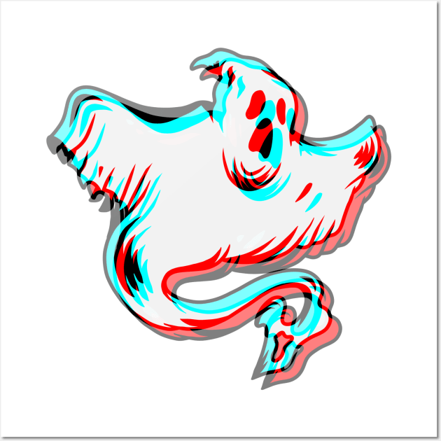 Ghost Anaglyph Tiktok Aesthetic Style Retro 3D Halloween Design Wall Art by Up 4 Tee